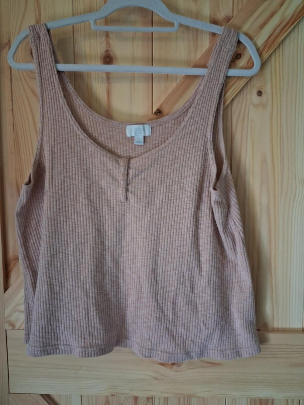 LOVE by Gap Waffle Knit Tank Top Large Blush Pink Henley Sleeveless Soft Lounge